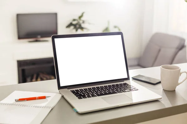 Laptop Met Blanco Scherm Tafel — Stockfoto