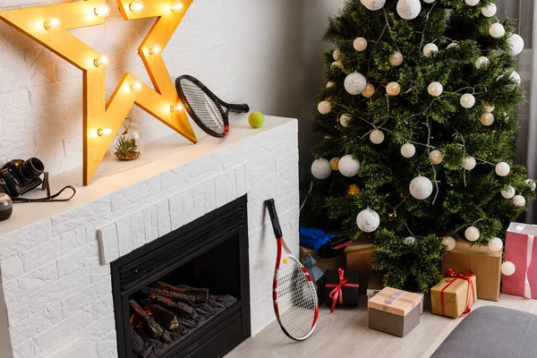 Karácsonyi Újévi Háttér Tenisz Ütő — Stock Fotó