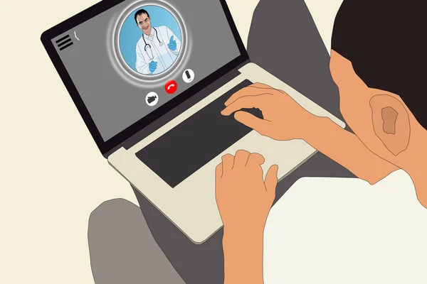 Illustration Médecins Lors Une Vidéoconférence Sur Ordinateur Portable — Photo