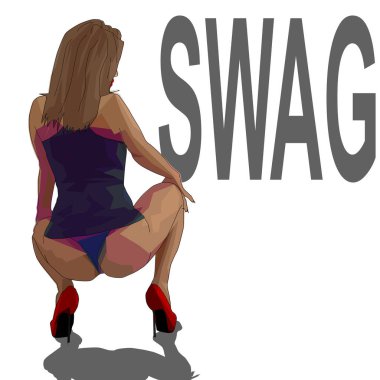 Seksi esmer güzel bir göbek gösteriyor. resimleme