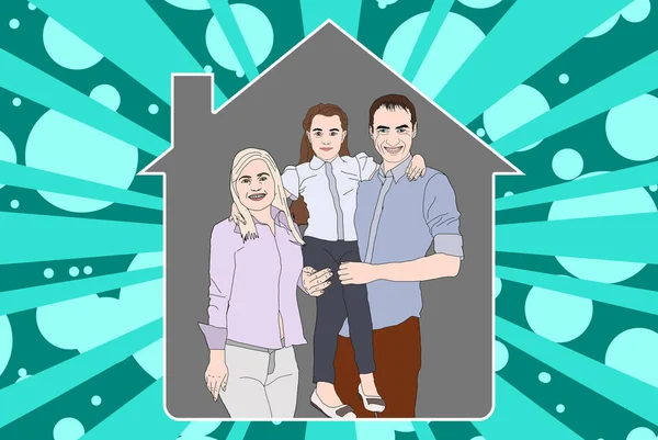 Illustration Der Jungen Familie Hause — Stockfoto