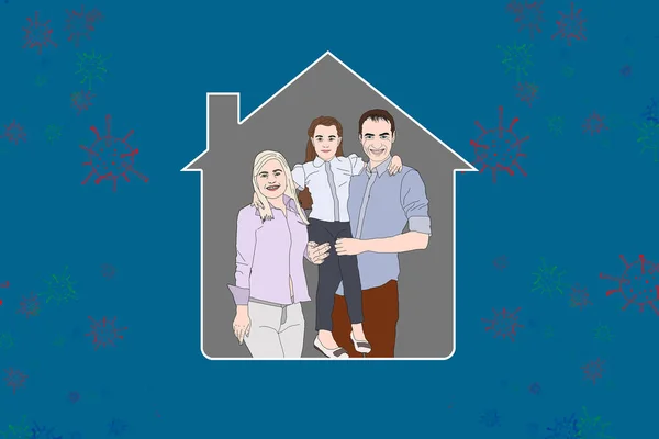 Illustrazione Della Giovane Famiglia Casa — Foto Stock