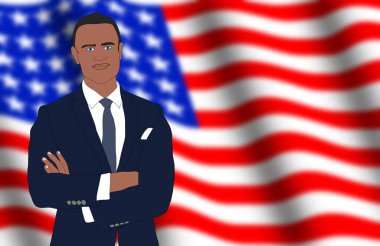 Amerikan bayrağı taşıyan siyahi bir adamın resmi