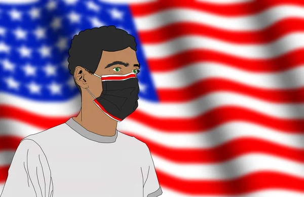 Abbildung Eines Schwarzen Mannes Mit Amerikanischer Flagge — Stockfoto