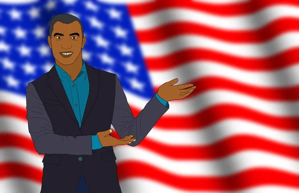 Illustration Svart Man Med Amerikansk Flagga — Stockfoto