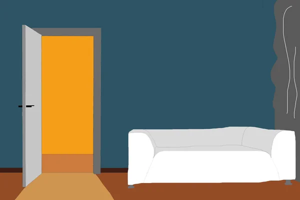 open wooden door white sofa illustration.