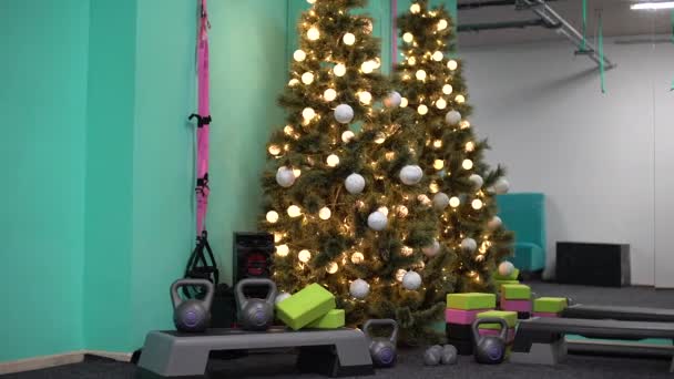 Christmas Tree Gym Lights Bokeh Background — Wideo stockowe