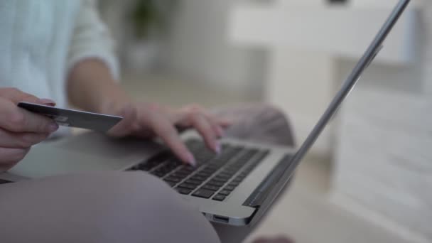 Natal Mulher Usando Laptop Compra Temporada Venda Surf Pesquisa Internet — Vídeo de Stock