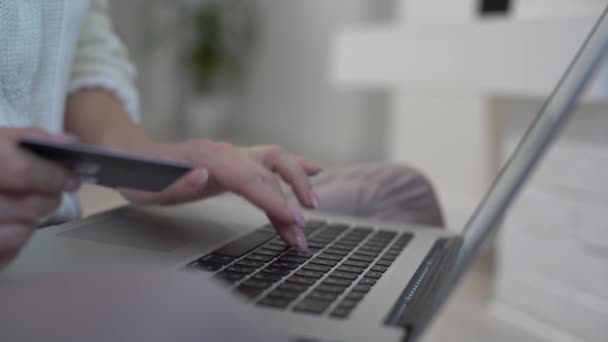 Weihnachten Frau Mit Laptop Kauft Saisonverkauf Oder Internet Surft Geschenk — Stockvideo