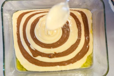 Zebra turtası arkaplan, bulanık çikolata, hamur arkaplan