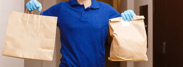Diverse Paper Containers Takeaway Food Delivery Man Carrying High Quality — Stock Photo, Image