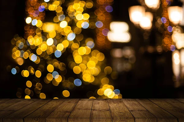 Tablero Madera Envejecido Tablero Rústico Con Bokeh Chispeante Luces Doradas — Foto de Stock