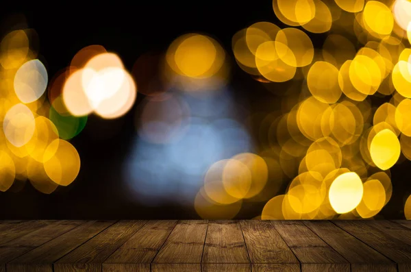 Tablero Madera Envejecido Tablero Rústico Con Bokeh Chispeante Luces Doradas — Foto de Stock