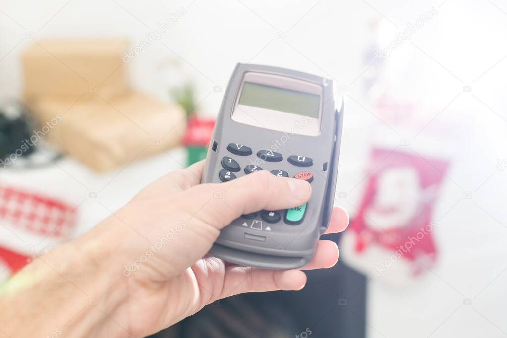 decor Christmas, new year, birthday and event next payment terminal on white background