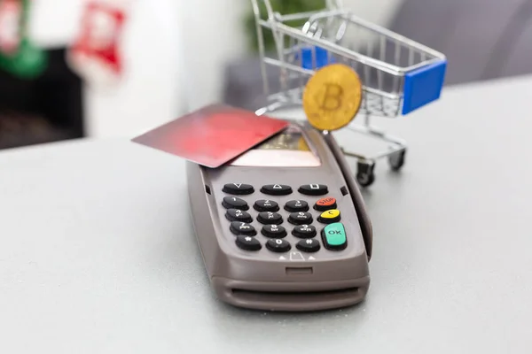 Bitcoin Med Pos Terminaler — Stockfoto