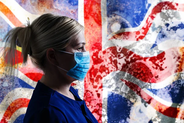 英国的考拉病毒爆发 戴着防护面具的脸高质量的照片 — 图库照片