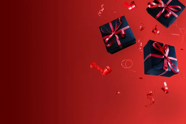 Caída de la caja de regalo, el día de San Valentín celebra rojo — Foto de Stock