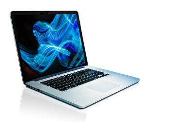 Monitörde soyut arkaplanı olan dizüstü bilgisayar