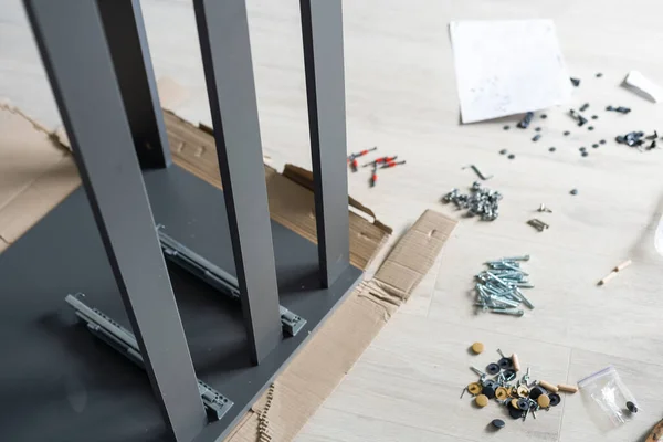 Assembling furniture installation of shelves with new apartment a shelf new home construction of interior room — Stock Photo, Image