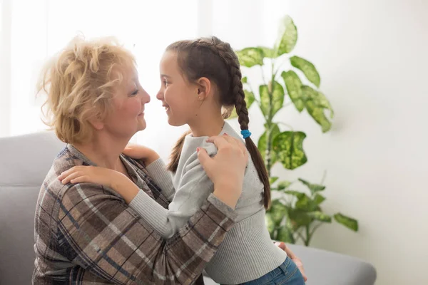 Little Granddaughter Happy Grandmother Giving High Five Having Fun Playing — Stock Photo, Image