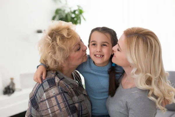 Portrait Three Generations Women Look Camera Posing Family Picture Cute — Stock Photo, Image