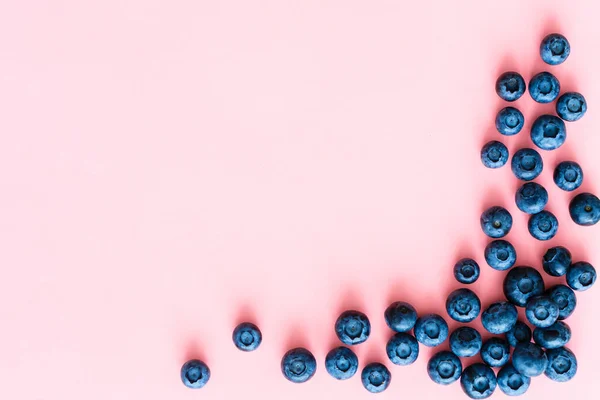 Blueberries on pink background. Top view. Flat lay — Stock Photo, Image