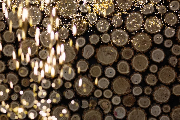 Gouden bokeh lichten met houten achtergrond abstracte desing — Stockfoto