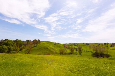 Bahar fotoğrafçılığı, çayırlar, tarlalar, vadiler, tepeler, kırsal alanlar. Dik yamaçlı, derin ve dar bir vadi. Doğal olarak yükseltilmiş bir arazi, bir dağ kadar yüksek ya da sarp değil..