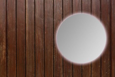 Tahta arka planda yuvarlak ayna desing