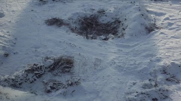 Latar belakang mencair salju, terlihat ke bumi dan rumput — Stok Video