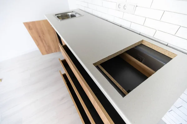 Home Verbetering Keuken Remodel view geïnstalleerd in een nieuwe keuken — Stockfoto