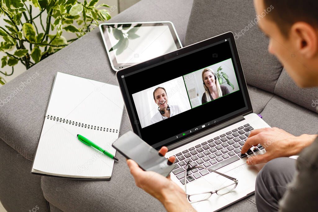 Electronic meeting concept. Teleconference. Video conference.