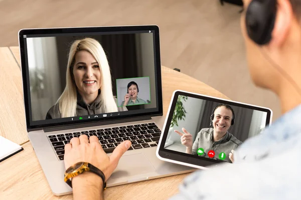 Webinar de trabalho de videoconferência on-line em casa — Fotografia de Stock