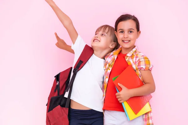 Happy little girls with classmates having fun at the School — Stock Photo, Image