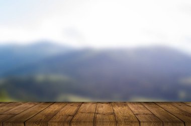 Tahta teras ve dağlar, doğa, gökyüzü