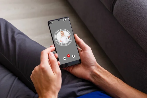 Laptop with doctor on screen , online consultation — Stock Photo, Image