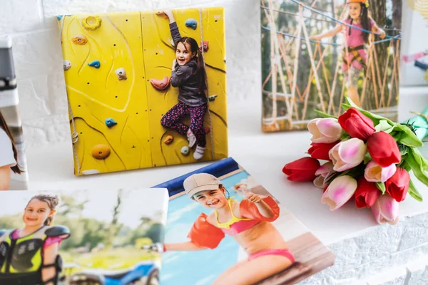 Photography printed on canvas with gallery wrap method of canvas stretching. Photo of active little girl