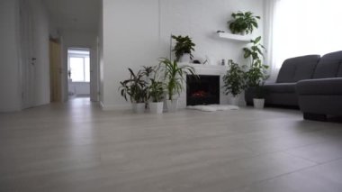 Oturma odası manzarası, dinlenme odası ve mutfak boş.