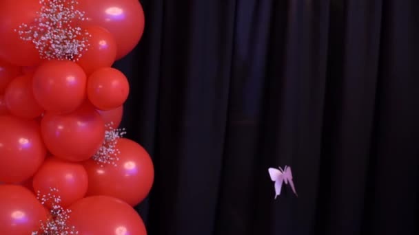 Czerwone balony w strefie fotograficznej — Wideo stockowe