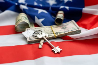 Çeşit çeşit banknotlarda Amerikan bayrağı, dolar