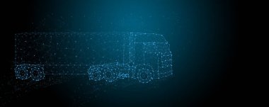 Soyut görüntü kamyonu, yıldızlı bir gökyüzü ya da uzay şeklinde kamyon taşımacılığı, gezegenler, yıldızlar ve evren şeklinde noktalar, çizgiler ve şekillerden oluşur. Düşük polimer arkaplan.