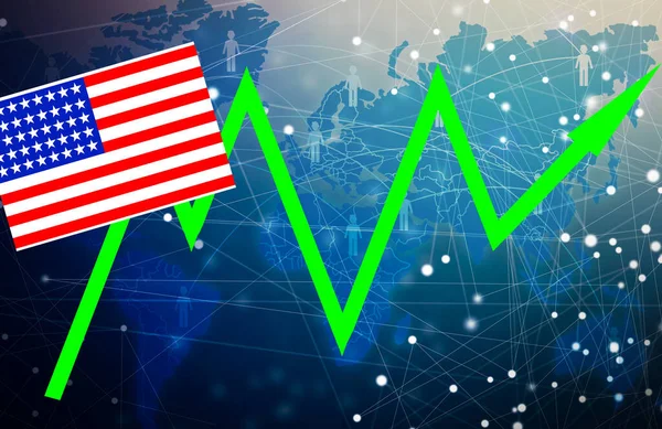 미국 국기, 상승하는 화살표, 그래프, 차트. 경제 회복 — 스톡 사진