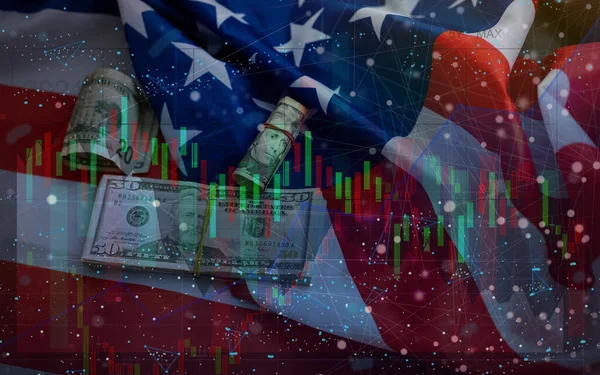 Stock Market Chart on american flag Background — 스톡 사진
