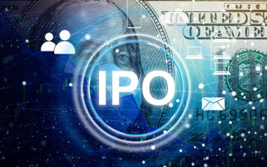 İş adamı, IP düğmesine basıyor. Dosya üzerinde ilk halka arz..