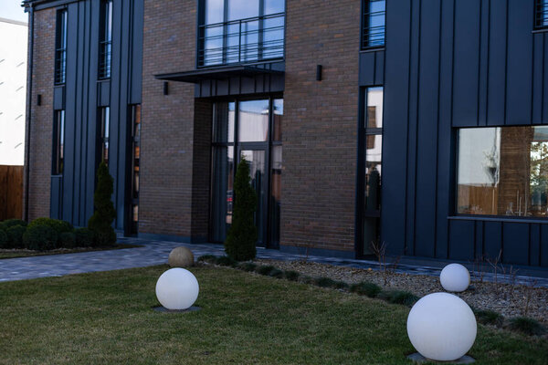 Front door of newly built house closeup