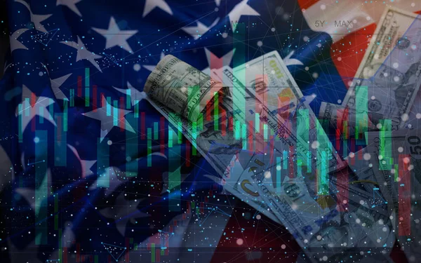 Stock Market Chart on american flag Background — 스톡 사진