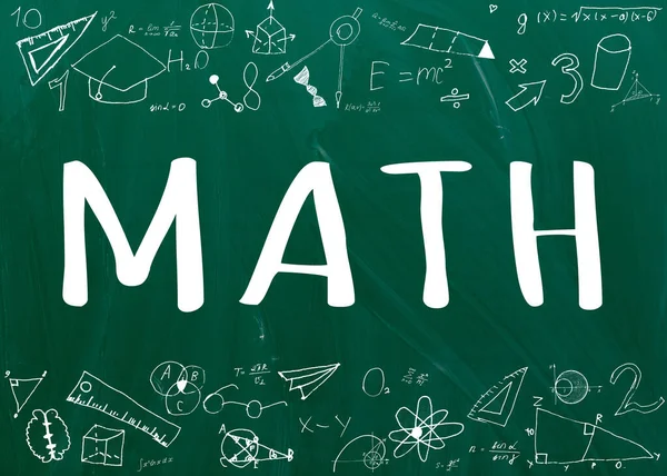 Handwritten equations on a green blackboard — Stock Photo, Image