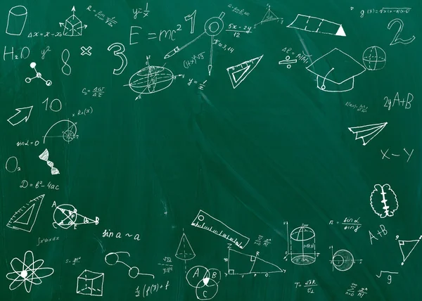Handwritten equations on a green blackboard — Stock Photo, Image