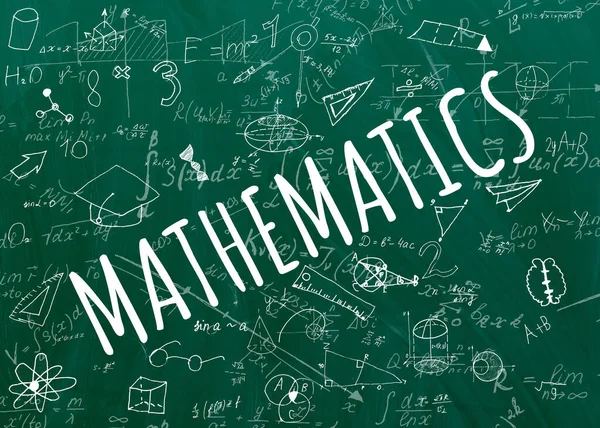 Handwritten equations on a green blackboard — Stock Photo, Image