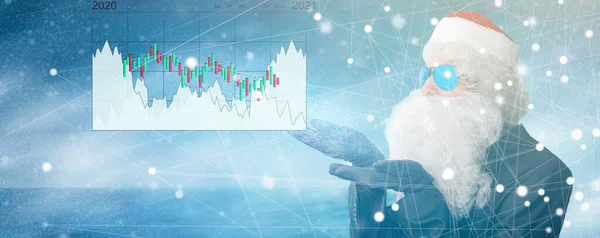 Business Man santa Zvýšení tržeb Akcie a marketing zákazníků Prodej Přístrojová deska Grafika Koncepční účet a analýza — Stock fotografie